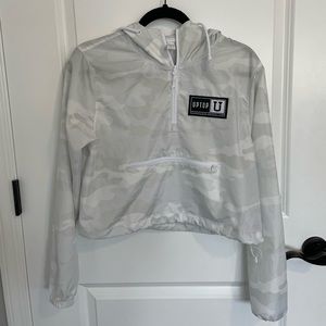 White Camo Cropped Long Sleeve Half-zip Windbreaker - UPTOP